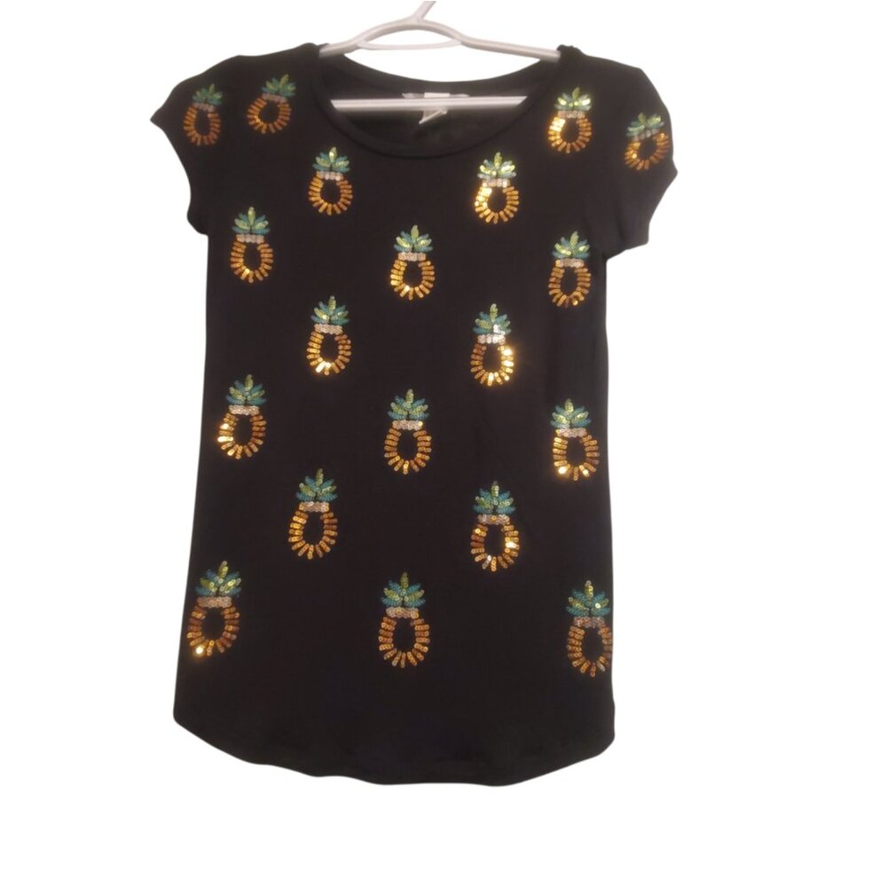 H&M Black Top With Sequined Pineapples